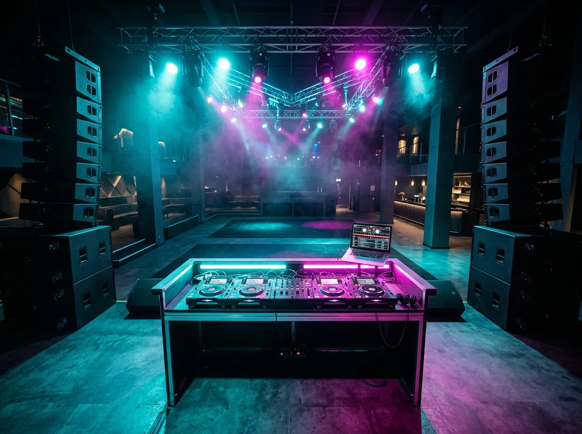 Temsili profesyonel DJ ve ses sistemi ortamı